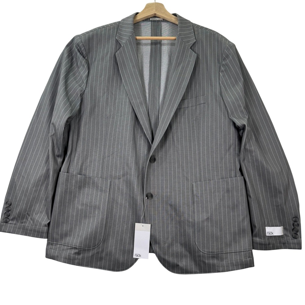 Nordstrom Rack Mens 46R Extra Trim Fit Gray Striped Blazer 2-Button Sport Coat